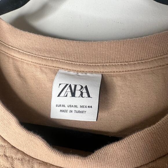 Zara Mens Quilted Tan Crew Neck Sweatshirt Size XL - Picture 7 of 8
